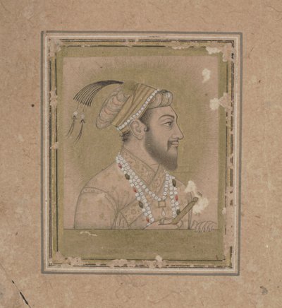Portræt af Shah Jehan, ca. 1600-tallet (blæk med akvarel og guld) af Mughal School