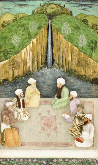 Vismænd i religionsdiskussion, c.1680 af Mughal School