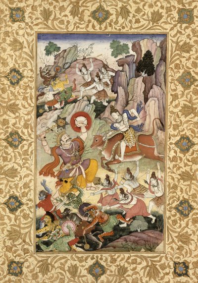 Shiva dræber dæmonen Andhaka, ca. 1585-90 af Mughal School