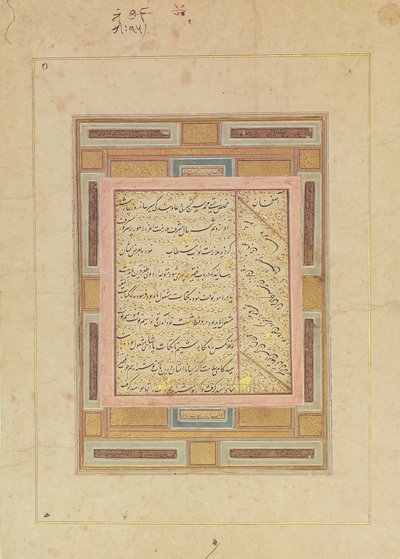 Side med kalligrafi, begyndelsen af det 17. århundrede. af Muhammad Husain Kashmiri