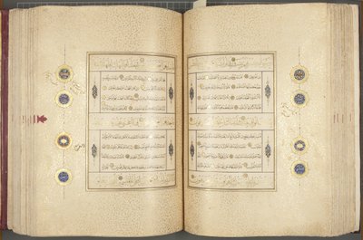 Fol 137 verso 183 recto, Timuridisk Koran, 1441 (blæk og guld på papir) af Muhammad Mumin Abdallah Al Murwand