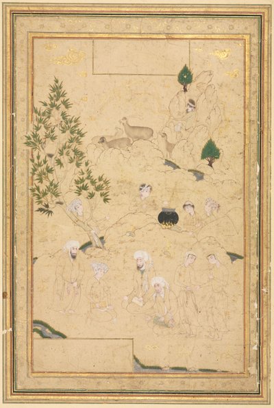 Picnic in the Mountains, Enkeltsideillustration, ca. 1550-1600. af Muhammadi