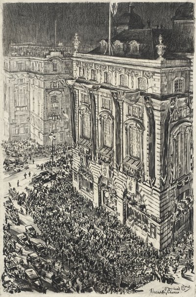 Piccadilly Circus, aftenen for kroningen af George VI af Muirhead Bone