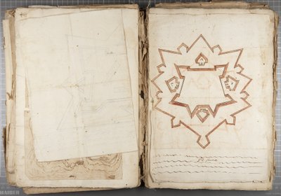 Portefølje af tegninger af Mutio Oddi fra Urbino og andre - Po Fume, ca. 1635-40 (pen og blæk på papir i indbundet bind) af Muzio Oddi
