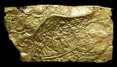 Guldplade til glasvaseformet plakette af Mycenaean
