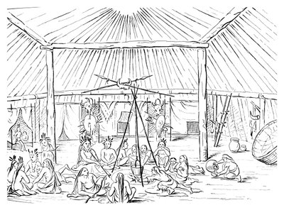 Interiør af en tipi, 1841. af Myers and Co