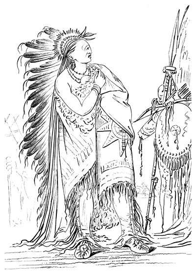 Two Crows, indianerhan af Minataree-stammen, 1841. af Myers and Co