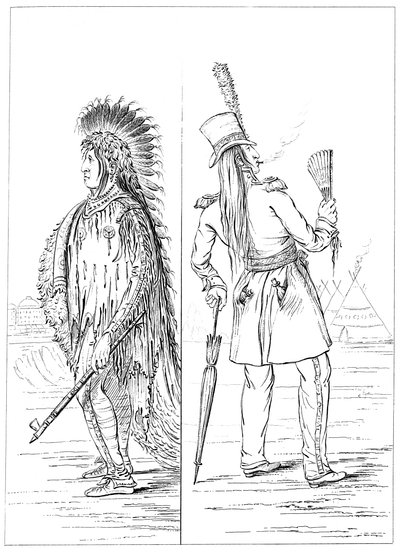 Wi-Jun-Jon i indfødt kostume og i regimentsuniform, 1841. af Myers and Co