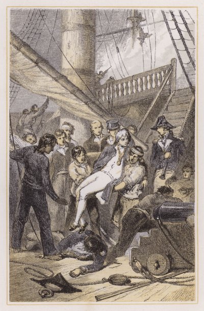 Nelsons død ved Trafalgar (farvet gravering) af Myles Birket (after) Foster