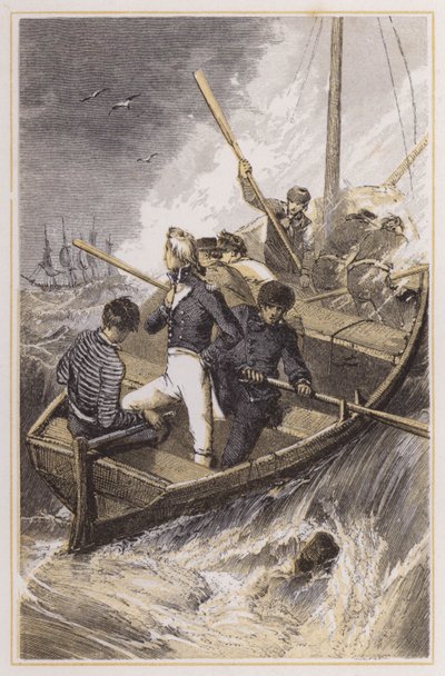 Nelson satte sit skib ombord under en storm (farvet indgravering) af Myles Birket (after) Foster