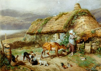 A Highland Bothy (bc og wc på papir) af Myles Birket Foster