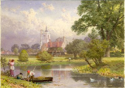 Elstow, Bedfordshire (John Bunyans fødested) (bc og wc på kort) af Myles Birket Foster