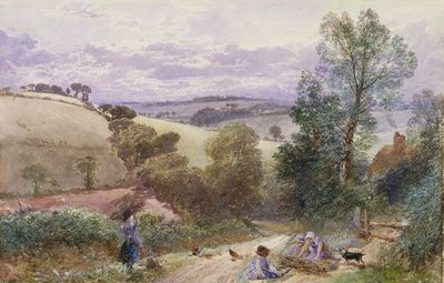 Figurer, der samler kviste ved en vej af Myles Birket Foster