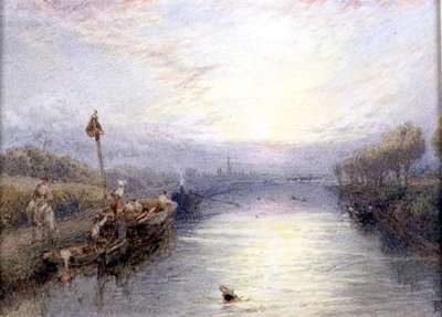 Flodlandskab (akvarel) af Myles Birket Foster