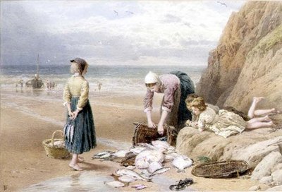 Fiskernes børn (akvarel og gouache) af Myles Birket Foster