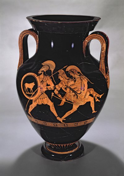 Attic rød-figur mave amfora skildrer bortførelsen af Antiope med Theseus og Pirithous, ca. 500-490 f.Kr. (keramik) af Myson