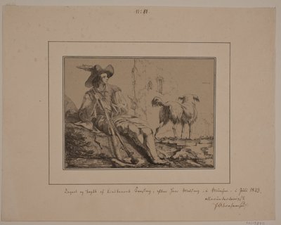 Siddende jæger og en hund af N.B. Krossing