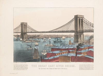 Den store East River-bro: til at forbinde byerne New York og Brooklyn, ca. 1872 af Nathaniel Currier