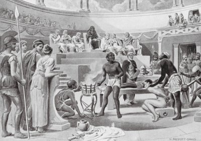 Slaver, der vidner under tortur (litho) af N. Prescott Davies