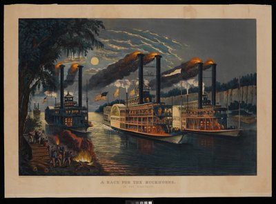 Et kapløb om bukkehornene på Mississippi af N. and Ives J.M. (1824-95) Currier