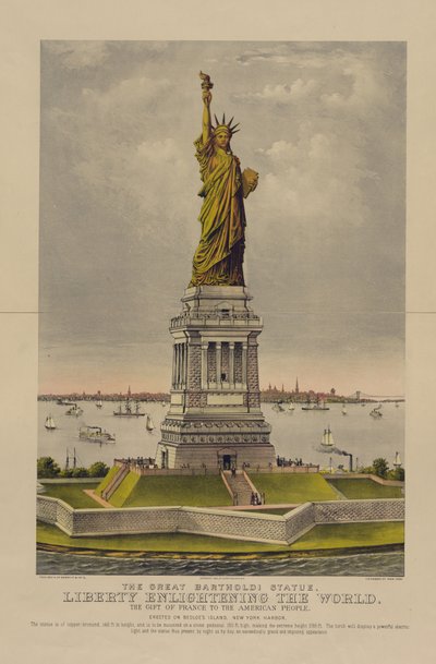 Den store Bartholdi-statue, Frihed, der oplyser verden, Frankrigs gave til det amerikanske folk, ca. 1885 (kromolitografi) af Currier and Ives