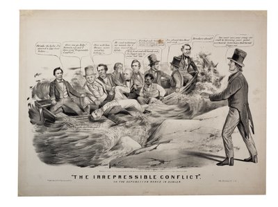 Den uovervindelige konflikt eller den republikanske pram i fare af N. and Ives J.M. (1824-95) Currier