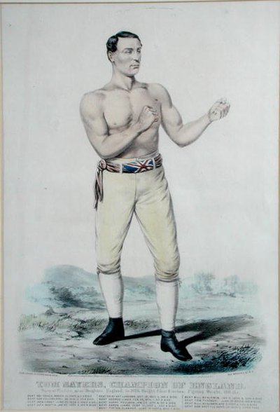 Tom Sayers (1826-65) Champion of England, udgivet 1860 (farve litho) af Currier and Ives