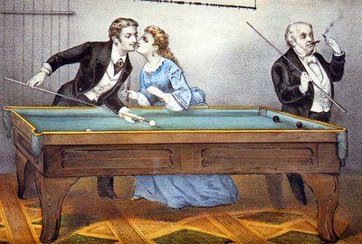 kys under billardspil af N. and Ives J.M. (1824-95) Currier