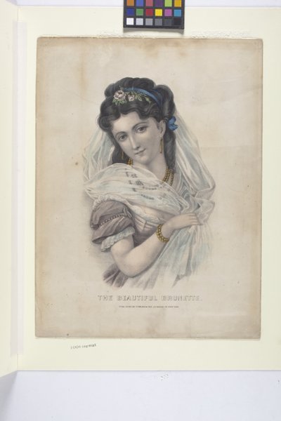 Smuk brunette (håndfarvet litografi) af N. and Ives J.M. (1824-95) Currier