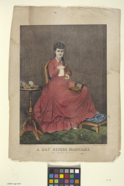 Dag før ægteskab (håndfarvet litografi) af N. and Ives J.M. (1824-95) Currier