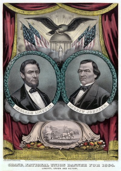 Grand National Union Banner for 1864 (farvelitografi) af Currier and Ives