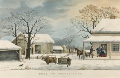 Hjem til Thanksgiving af Currier and Ives