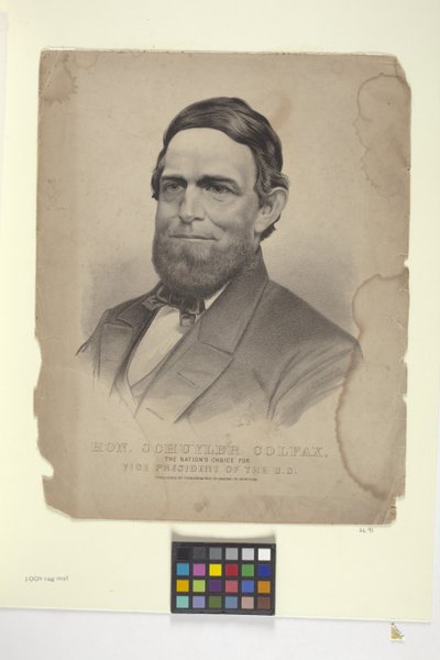 Det her. Schuyler Colfac (håndkoloreret litografi) af N. and Ives J.M. (1824-95) Currier