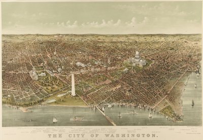 The City of Washington: Fugleperspektiv fra Potomac, der ser mod nord af Currier and Ives