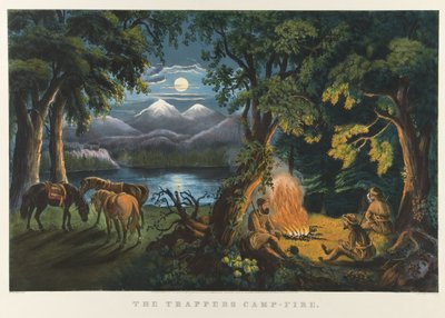 Fangstmændenes lejrbål af Currier and Ives