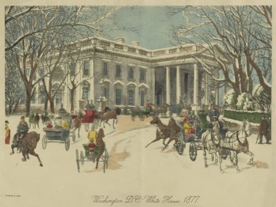 Det Hvide Hus, Washington D.C. 1877 (farvelitografi) af Currier and Ives