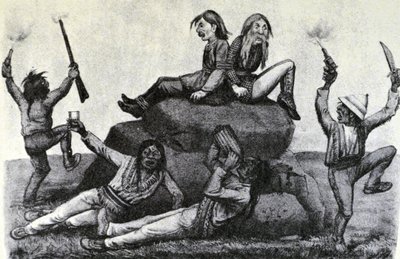 Currier & Ives Illustration 1800-tallet. A Howling Swell - on the War Path (original tegning af Thomas Worth, hvorfra det originale tryk er lavet) af N. and Ives, J.M. Currier