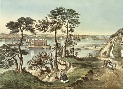 Staten Island and the Narrows fra Fort Hamilton af N. and Ives, J.M. Currier