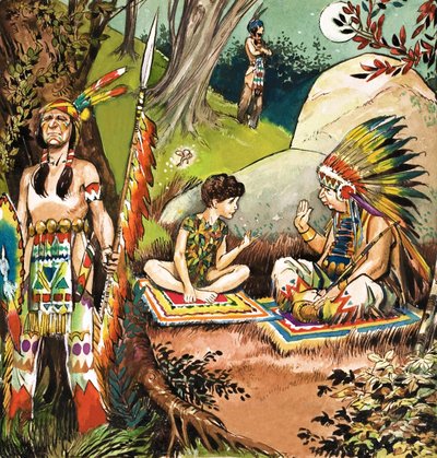 Peter Pan taler med høvdingen, illustration fra 