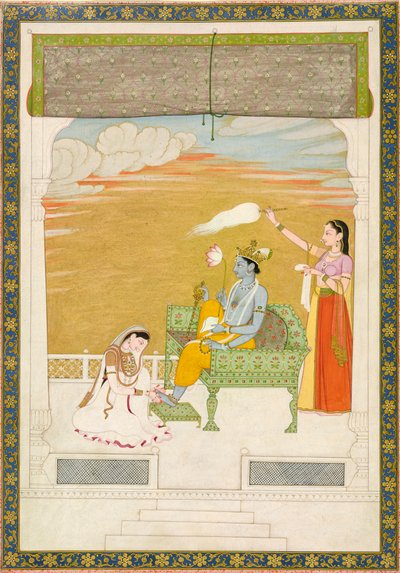 Lakshmi masserer foden af Vishnu, ca. 1765-1770. Skaber: Nainsukh, Manju. af Nainsukh Manju