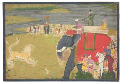 Raja Balwant Dev Singh på en løve shikaar, ca. 1750 af Nainsukh