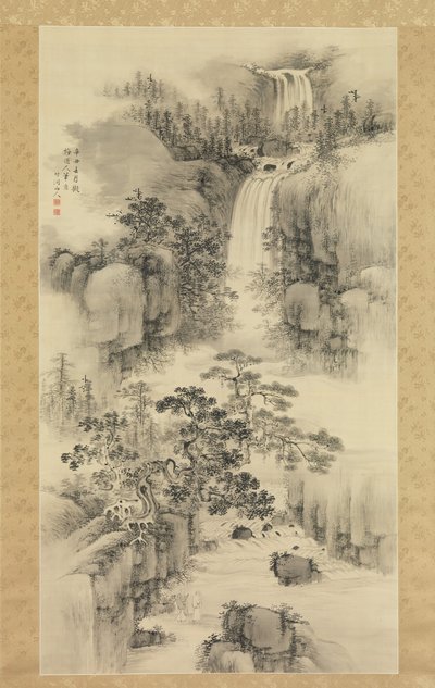 Landskab med vandfald, 1841. af Nakabayashi Chikuto
