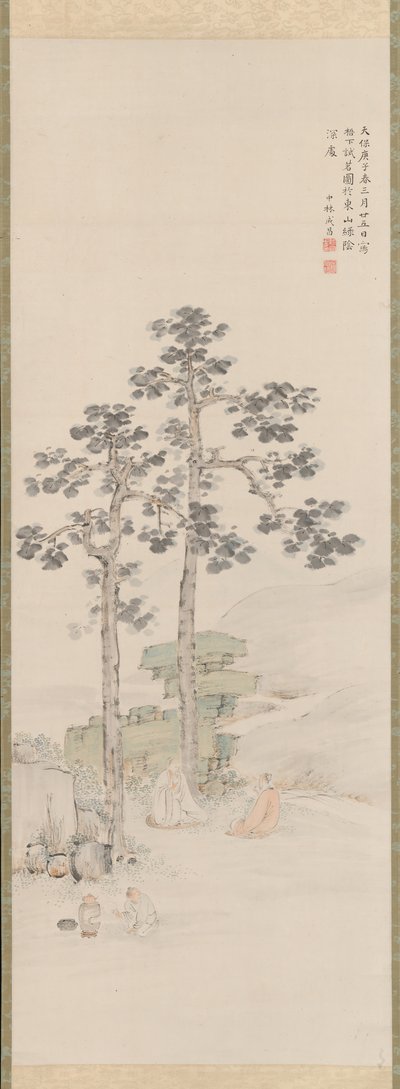 Prøver te under Wu-træerne, 1840. af Nakabayashi Chikuto