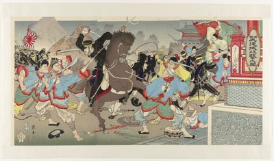 Angrebet på Jiuliancheng i Manchuriet Shinkoku Kûrenjô kôgeki no zu af Nakamura Shûkô