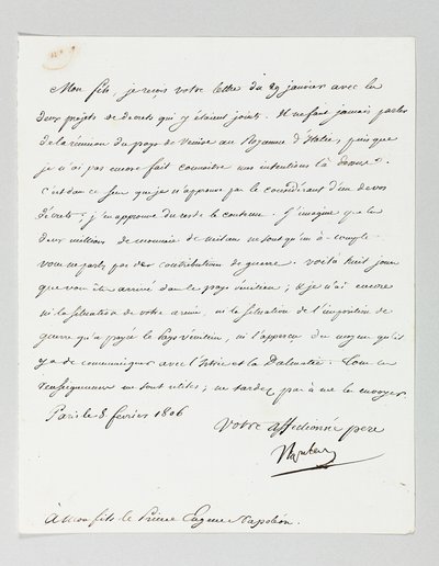 Underskrevet brev fra Napoleon til sin stedsøn, prins Eugène de Beauharnais Napoleon af Napoleon Bonaparte
