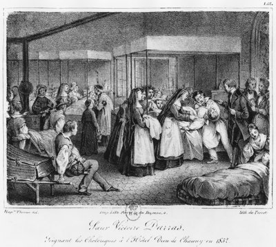 Søster Victoire Darras tager sig af koleraofre på Hotel-Dieu i Chauny, 1832 af Napoleon Thomas