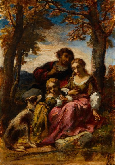 Figurer og en hund i et landskab, 1852. af Narcisse Virgile Diaz de la Peña