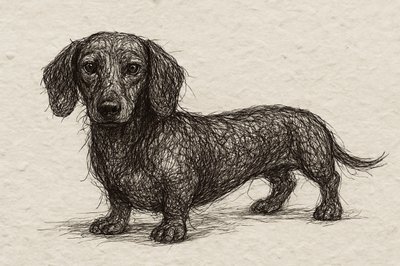 Tegning af en opmærksom gravhund af Natalie Bruns