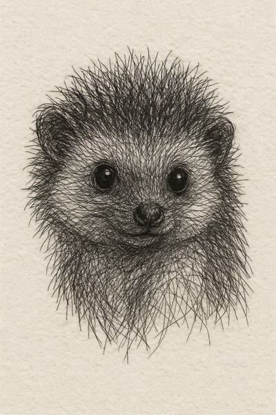 Tegning af en pindsvinunge af Natalie Bruns