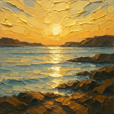 Solnedgang over det gyldne hav af Natalie Bruns